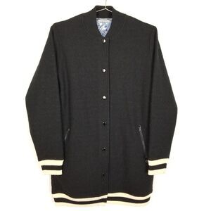 Kari Traa Women Long Boiled Wool Bomber Jacket Size M Black Snap  Streetwear